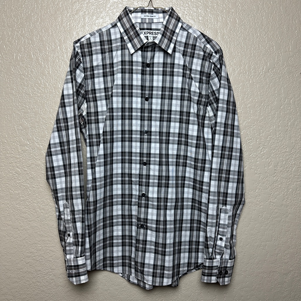 Express Men's Checkered Black And White Shirt